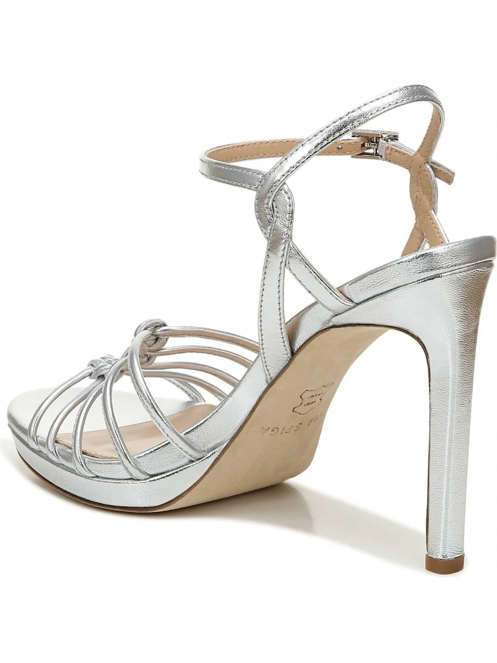 Via Spiga Womens Malka High Heel Ankle Strap Sandal Metallic Silver Size…
